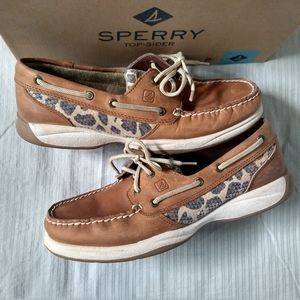 Sperry Leather Leopard Sequin Boat Shoes Size 9